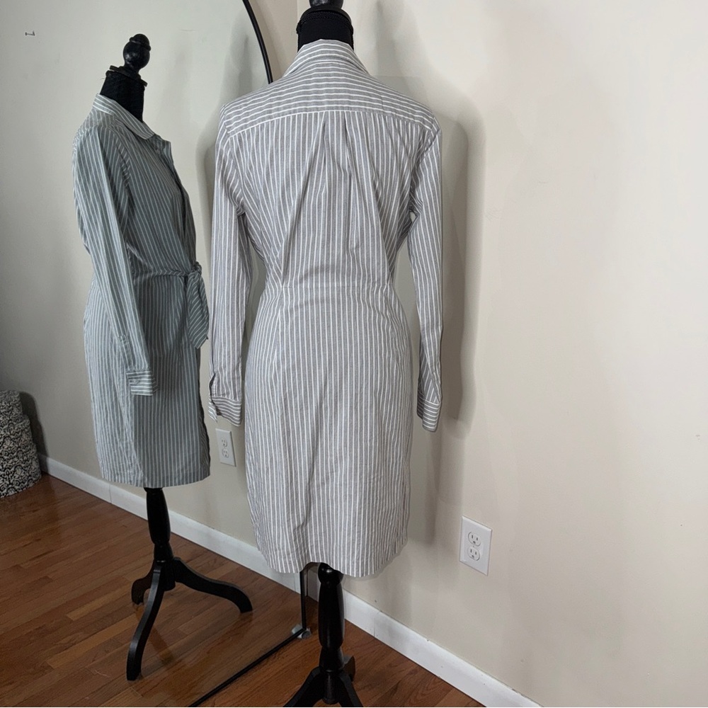 Calvin Klein Gray and White Striped Tie-Waist Shirt Dress - Picture 3 of 6